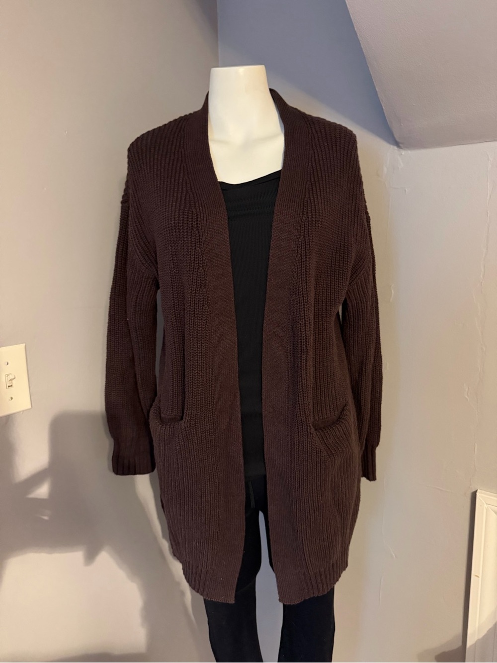 Tahari Chocolate Brown Open-Front Cardigan